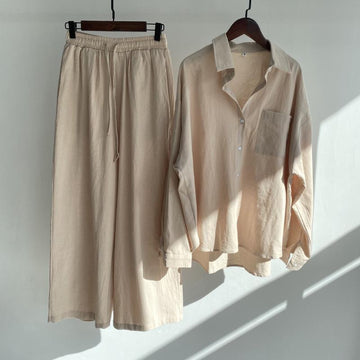 Retro Plus Size Cotton Linen Two-Piece Set,  Breathable Loose Fit Casual Summer Outfit for Women