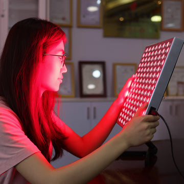 LED red light physiotherapy panel with infrared light for deep relief of muscle pain.