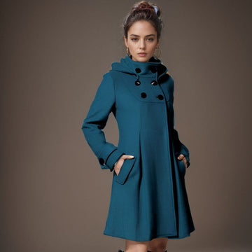 Womens Hooded Wool Cape Coat