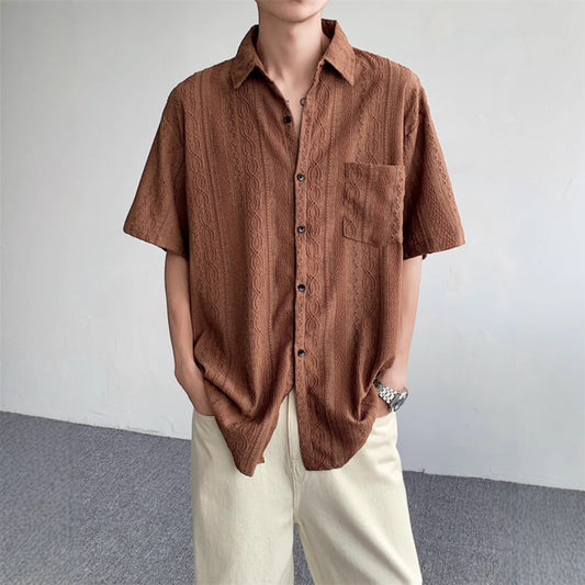 Retro Style Hollow-Out Short Sleeve Shirt  Ultra Comfortable Breathable Summer Casual Top for Men