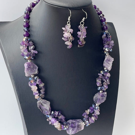 Natural Amethyst Gemstone Jewelry Set, Crystal Necklace, Earrings & Fashion Accessory Gift for Women