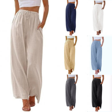 Women’s Linen Pants, Lightweight Breathable High Waist Casual Loose Fit Trousers for Summer Wear