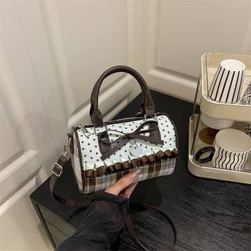 Bow Design Tartan Plaid Canvas Handbag, Cute Casual Tote Bag for Women, Everyday Fashion & Shopping